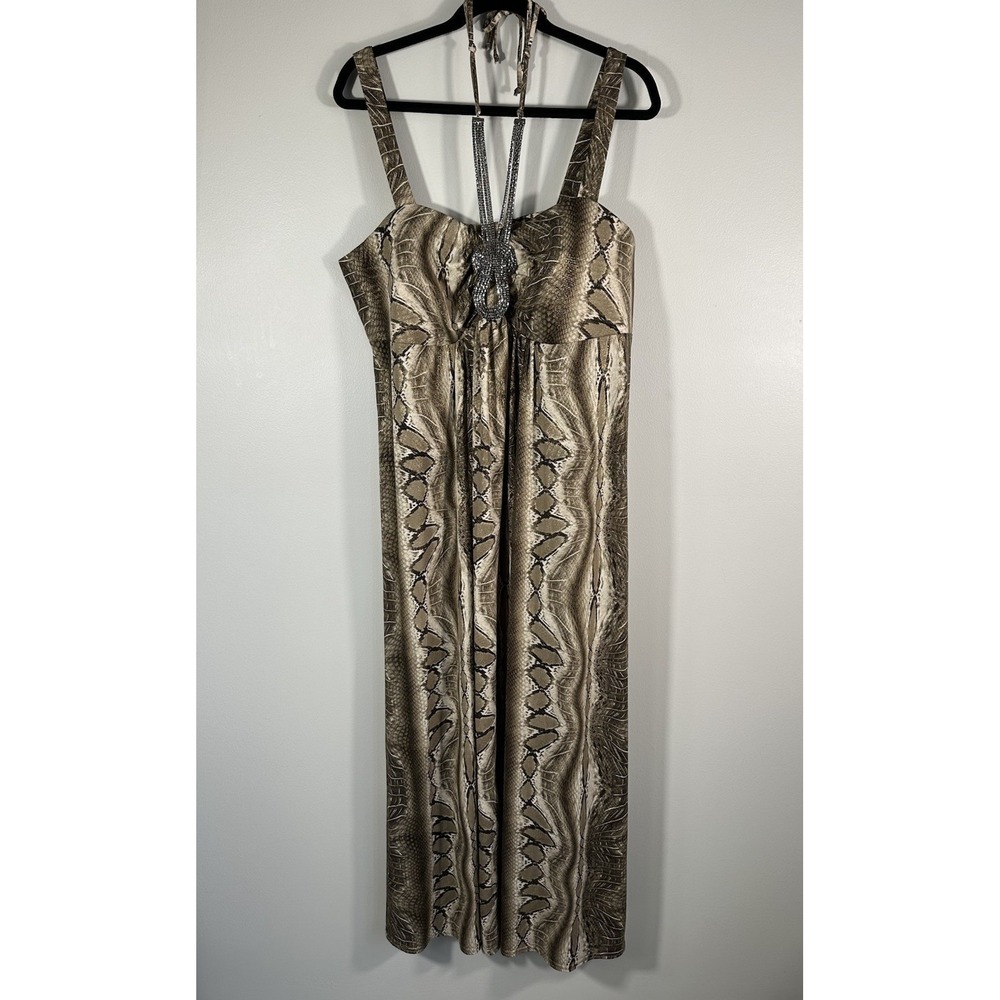 R&M‎ Richards Dress Womens 18W Brown Gold Snake Skin Y2K Maxi - Picture 2 of 13